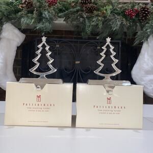 POTTERY BARN Christmas Stocking Hangers Set Of 2 Silver Original Box Holiday
